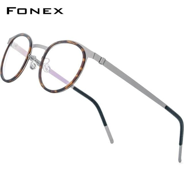 Planet Gates Leopard Gray Acetate Titanium Alloy Eyeglasses Frame Men Women Round Prescription Myopia Optical Glasses Korean Screwless Eyewear 98625