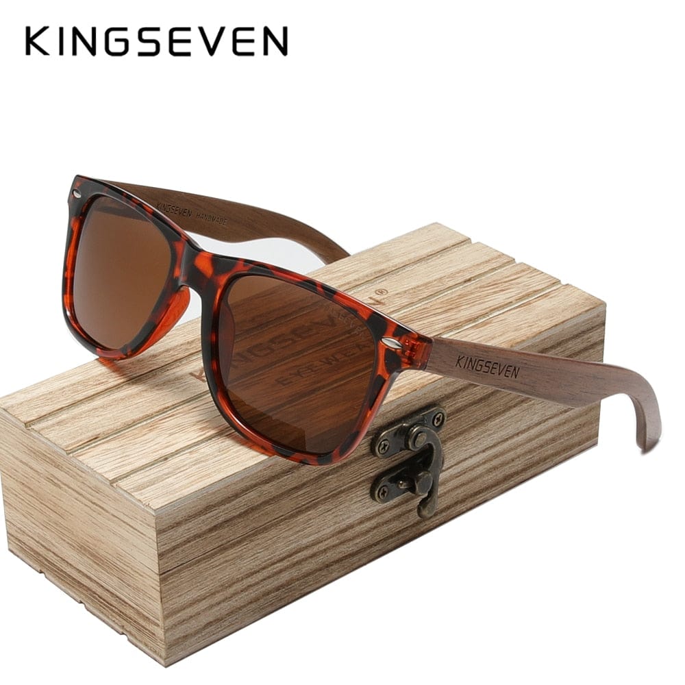 Planet Gates KINGSEVEN New Black Walnut Sunglasses Wood Polarized Sunglasses Men's Glasses Handmade UV400 Protection Eyewear Retro Wooden Box
