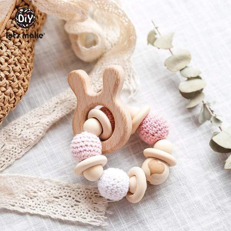 Planet Gates Let's Make 1PC Wooden Teether Hedgehog Crochet Beads Wood Crafts Ring Engraved Bead Baby Teether Wooden Toys For Baby Rattle