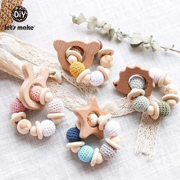 Planet Gates Let's Make 1PC Wooden Teether Hedgehog Crochet Beads Wood Crafts Ring Engraved Bead Baby Teether Wooden Toys For Baby Rattle
