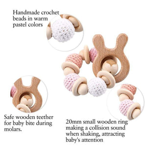 Planet Gates Let's Make 1PC Wooden Teether Hedgehog Crochet Beads Wood Crafts Ring Engraved Bead Baby Teether Wooden Toys For Baby Rattle