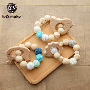 Planet Gates Let's Make 1PC Wooden Teether Hedgehog Crochet Beads Wood Crafts Ring Engraved Bead Baby Teether Wooden Toys For Baby Rattle