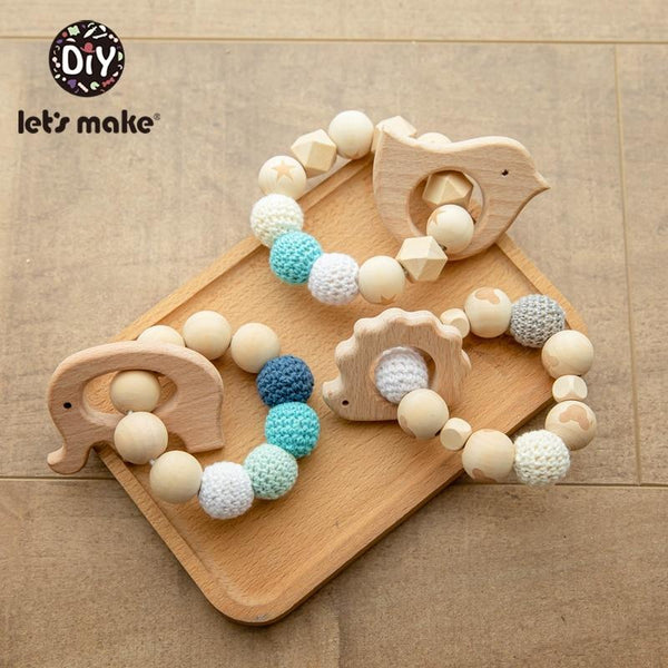 Planet Gates Let's Make 1PC Wooden Teether Hedgehog Crochet Beads Wood Crafts Ring Engraved Bead Baby Teether Wooden Toys For Baby Rattle