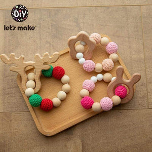 Planet Gates Let's Make 1PC Wooden Teether Hedgehog Crochet Beads Wood Crafts Ring Engraved Bead Baby Teether Wooden Toys For Baby Rattle