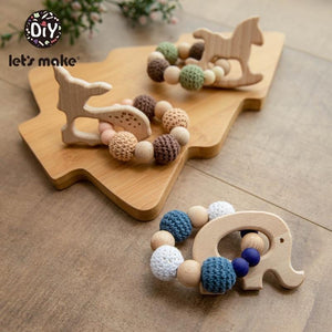 Planet Gates Let's Make 1PC Wooden Teether Hedgehog Crochet Beads Wood Crafts Ring Engraved Bead Baby Teether Wooden Toys For Baby Rattle