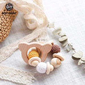 Planet Gates Let's Make 1PC Wooden Teether Hedgehog Crochet Beads Wood Crafts Ring Engraved Bead Baby Teether Wooden Toys For Baby Rattle