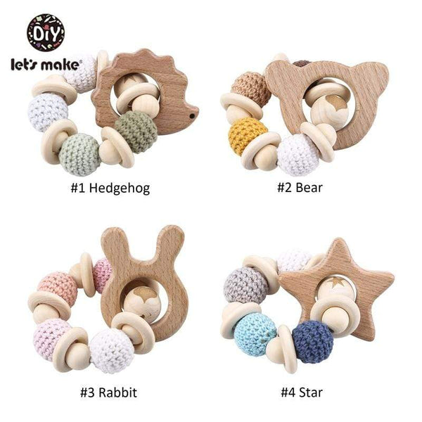 Planet Gates Let's Make 1PC Wooden Teether Hedgehog Crochet Beads Wood Crafts Ring Engraved Bead Baby Teether Wooden Toys For Baby Rattle