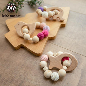 Planet Gates Let's Make 1PC Wooden Teether Hedgehog Crochet Beads Wood Crafts Ring Engraved Bead Baby Teether Wooden Toys For Baby Rattle