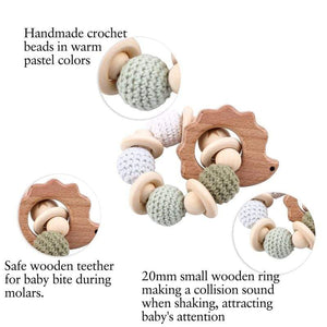 Planet Gates Let's Make 1PC Wooden Teether Hedgehog Crochet Beads Wood Crafts Ring Engraved Bead Baby Teether Wooden Toys For Baby Rattle
