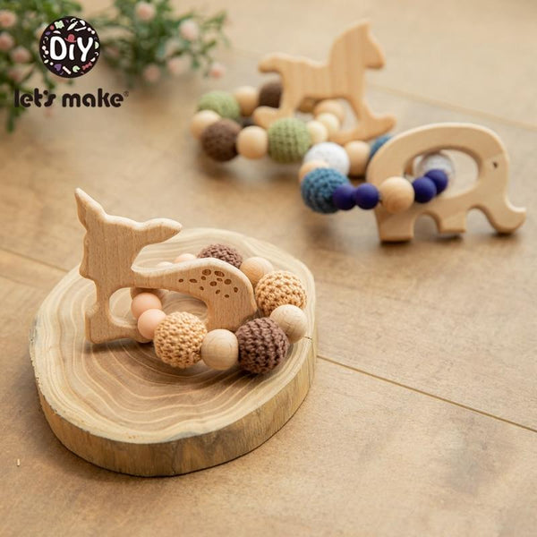 Planet Gates Let's Make 1PC Wooden Teether Hedgehog Crochet Beads Wood Crafts Ring Engraved Bead Baby Teether Wooden Toys For Baby Rattle