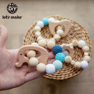 Planet Gates Let's Make 1PC Wooden Teether Hedgehog Crochet Beads Wood Crafts Ring Engraved Bead Baby Teether Wooden Toys For Baby Rattle