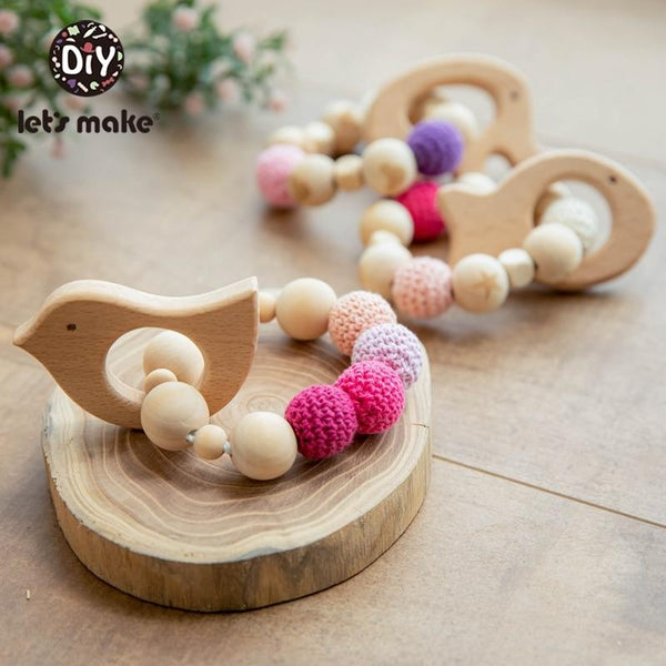 Planet Gates Let's Make 1PC Wooden Teether Hedgehog Crochet Beads Wood Crafts Ring Engraved Bead Baby Teether Wooden Toys For Baby Rattle