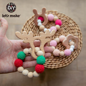 Planet Gates Let's Make 1PC Wooden Teether Hedgehog Crochet Beads Wood Crafts Ring Engraved Bead Baby Teether Wooden Toys For Baby Rattle