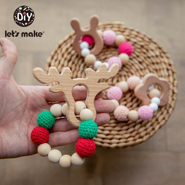 Planet Gates Let's Make 1PC Wooden Teether Hedgehog Crochet Beads Wood Crafts Ring Engraved Bead Baby Teether Wooden Toys For Baby Rattle