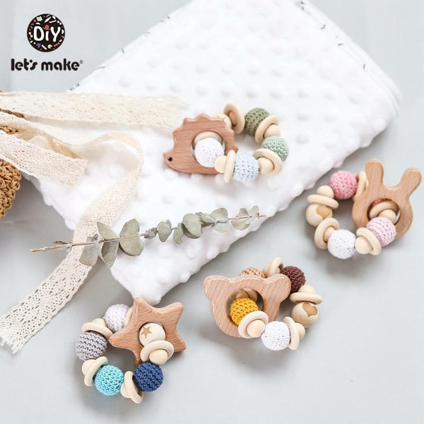 Planet Gates Let's Make 1PC Wooden Teether Hedgehog Crochet Beads Wood Crafts Ring Engraved Bead Baby Teether Wooden Toys For Baby Rattle