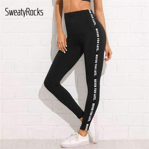Planet Gates Letter Print Side Skinny Leggings 2018 Stretchy Active Wear Crop Leggings Women Athleisure Sporting Leggings