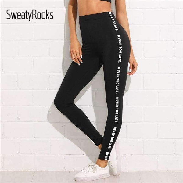 Planet Gates Letter Print Side Skinny Leggings 2018 Stretchy Active Wear Crop Leggings Women Athleisure Sporting Leggings