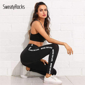 Planet Gates Letter Print Side Skinny Leggings 2018 Stretchy Active Wear Crop Leggings Women Athleisure Sporting Leggings