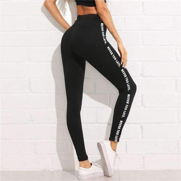 Planet Gates Letter Print Side Skinny Leggings 2018 Stretchy Active Wear Crop Leggings Women Athleisure Sporting Leggings