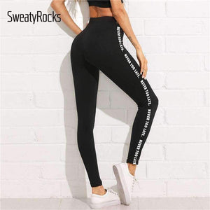 Planet Gates Letter Print Side Skinny Leggings 2018 Stretchy Active Wear Crop Leggings Women Athleisure Sporting Leggings
