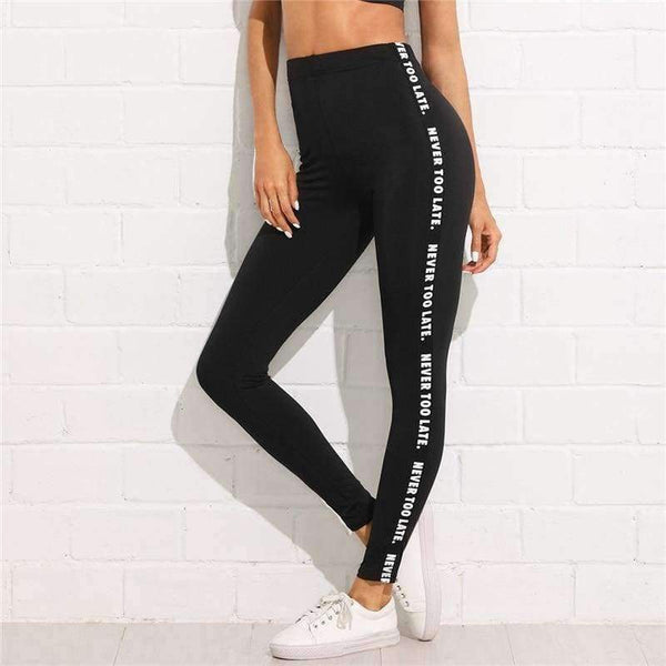 Planet Gates Letter Print Side Skinny Leggings 2018 Stretchy Active Wear Crop Leggings Women Athleisure Sporting Leggings