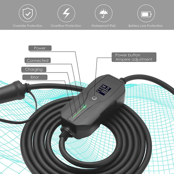 Planet Gates Level 2 EV Charger Portable Electric Car Charging Box 16A 24A 32A Adjustable  with Type 1 J1772 Plug Cee Outlet Standard
