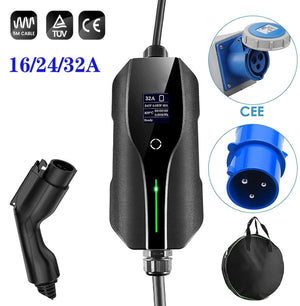 Planet Gates Level 2 EV Charger Portable Electric Car Charging Box 16A 24A 32A Adjustable  with Type 1 J1772 Plug Cee Outlet Standard