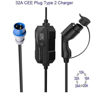 Planet Gates Level 2 EV Charger Portable Electric Car Charging Box 16A 24A 32A Adjustable  with Type 1 J1772 Plug Cee Outlet Standard