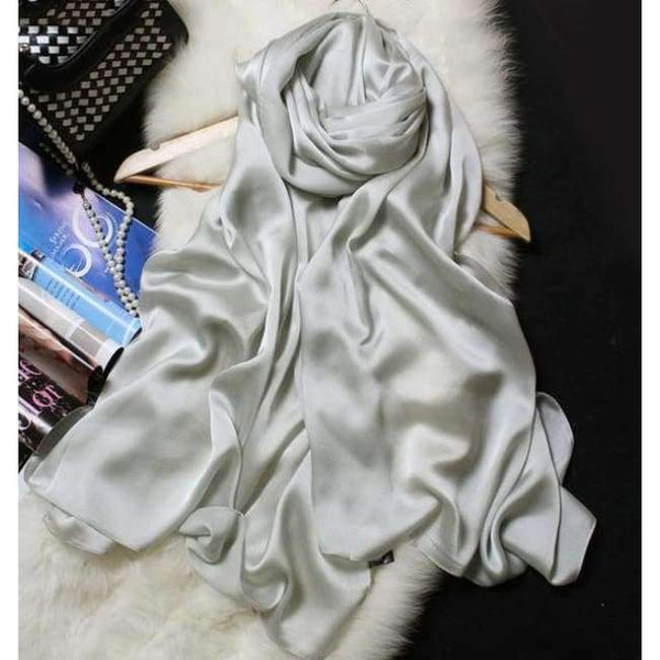 Planet Gates lg gray Scarf Women 100% Natural Silk Wraps Shawls and Scarves 180*90cm Hijabs Solider Colors Beach Cover up