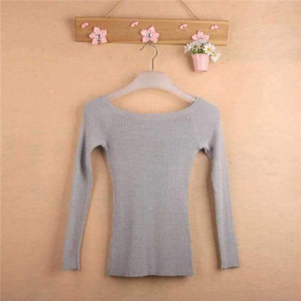 Planet Gates Lght Gray / One Size Autumn and Winter basic Women Sweater slit neckline Strapless Sweater thickening sweater top thread slim C0320