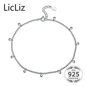 Planet Gates LicLiz Silver Strand Beads Ball Anklet Ball Chain Foot Bracelet Women 925 Sterling Charms Ankle Beach Sandal Fine Jewelry LA0007