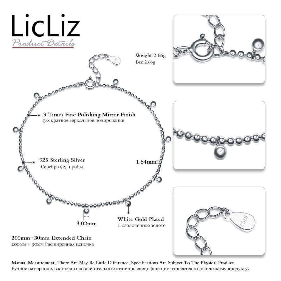 Planet Gates LicLiz Silver Strand Beads Ball Anklet Ball Chain Foot Bracelet Women 925 Sterling Charms Ankle Beach Sandal Fine Jewelry LA0007