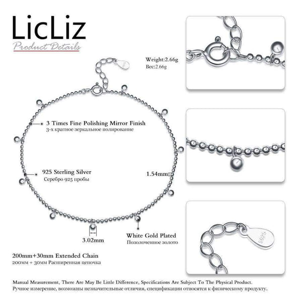 Planet Gates LicLiz Silver Strand Beads Ball Anklet Ball Chain Foot Bracelet Women 925 Sterling Charms Ankle Beach Sandal Fine Jewelry LA0007