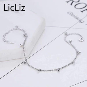 Planet Gates LicLiz Silver Strand Beads Ball Anklet Ball Chain Foot Bracelet Women 925 Sterling Charms Ankle Beach Sandal Fine Jewelry LA0007