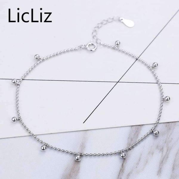 Planet Gates LicLiz Silver Strand Beads Ball Anklet Ball Chain Foot Bracelet Women 925 Sterling Charms Ankle Beach Sandal Fine Jewelry LA0007