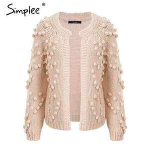 Planet Gates Light Apricot / One Size Hairball knitted cardigan Casual o neck long sleeve pink cardigan jumper 2018 Autumn winter women sweater