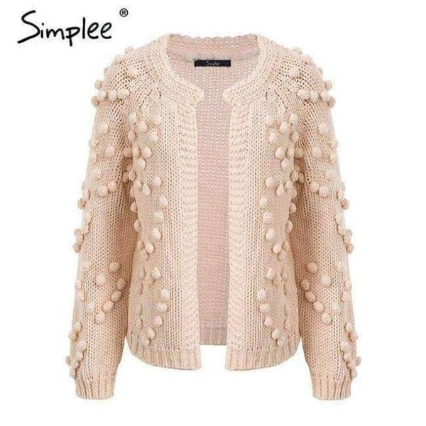 Planet Gates Light Apricot / One Size Hairball knitted cardigan Casual o neck long sleeve pink cardigan jumper 2018 Autumn winter women sweater
