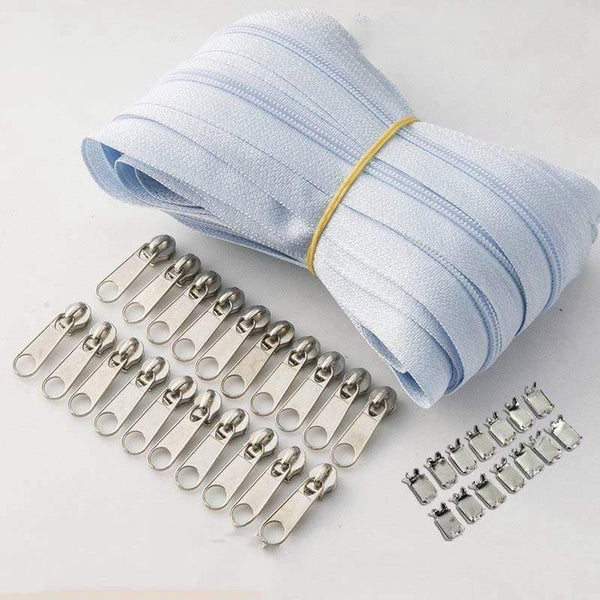 Planet Gates light blue / 3# / 10M20PCSilder10Stopp Meetee 10/20M Nylon 3# Coil Zipper With Slider & Stopper For Quilt Bags Tent Invisible Clothing Zip Sewing Crafts Accessories