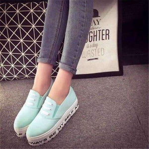 Planet Gates Light Blue / 4.5 Creepers Smile Face Shoes Woman plus size 35-40 Platform Women Flats Shoes 2016 White