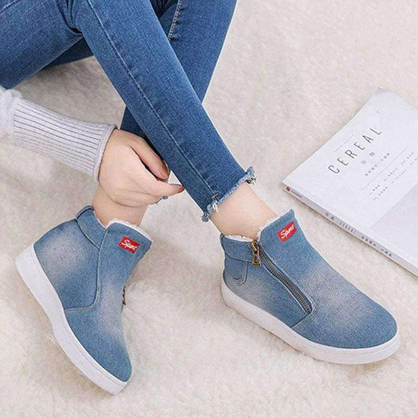 Planet Gates Light Blue / 4.5 Sports Shoes Women 2018 New Hot Style Sneakers Women Shoes Plus Size Denim Zip Plush Plaform Vulcanize Shoes tenis feminino