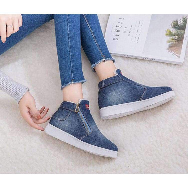Planet Gates Light Blue / 4.5 Sports Shoes Women 2018 New Hot Style Sneakers Women Shoes Plus Size Denim Zip Plush Plaform Vulcanize Shoes tenis feminino