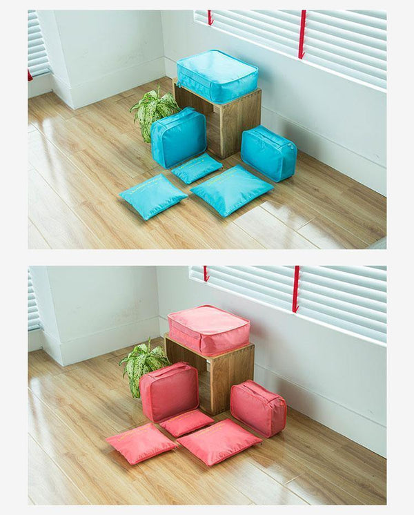 Planet Gates light blue 6PCS/Set  Fashion Big Capacity Zipper  Nylon Waterproof  Women Travel Bag Luggage Organizer Packing Bag Cube Men Journey Bag