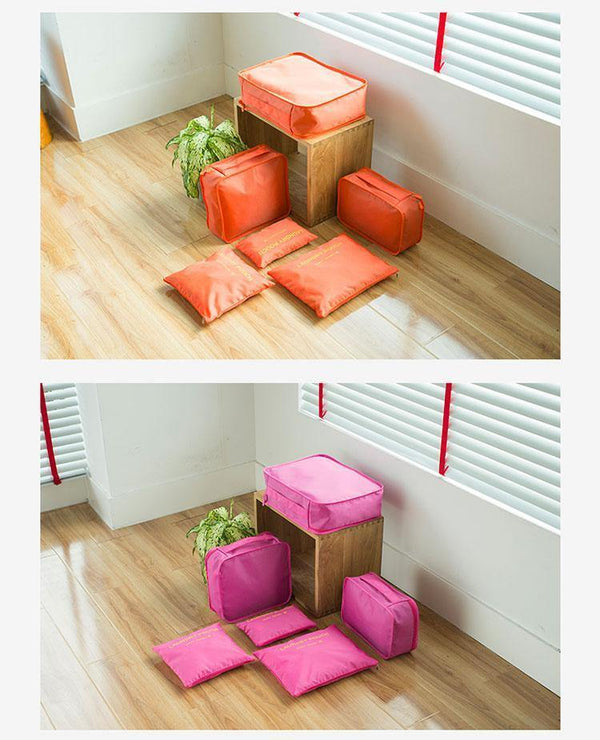 Planet Gates light blue 6PCS/Set  Fashion Big Capacity Zipper  Nylon Waterproof  Women Travel Bag Luggage Organizer Packing Bag Cube Men Journey Bag