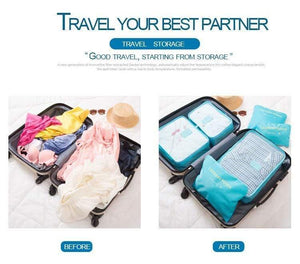 Planet Gates light blue 6pcs/set Men and Women Luggage Travel Bags Packing Cubes Organizer Fashion Double Zipper Luggage BagTravel Bags Men Women