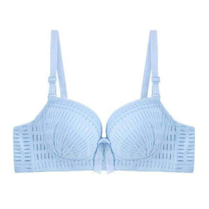 Planet Gates light blue / 70B New Comfort B Cup Thin Lace Girl Wire Free Bra Push Up Traditional Sexy Women's Underwear Bra Bow Decoration Underwear