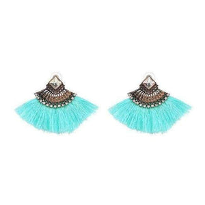 Planet Gates Light blue Bohemia Dangle Drop Earrings Women Accessories Fan Shaped Cotton Handmade Tassels Fringed Earrings Ethnic Jewelry