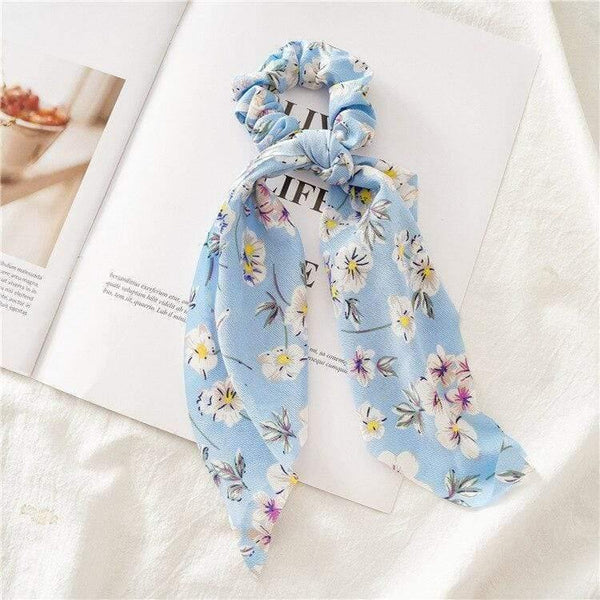 Flower Print Hair Scarf Bow Scrunchies Ponytail Headband For Women Hair Accessories Bowknot Elastic Hair Rope Hairbands