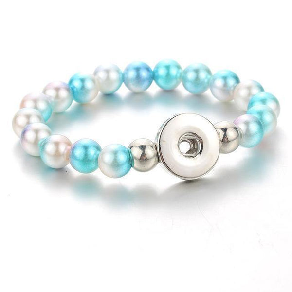 Planet Gates light blue Handmade Snap Button Bracelet 10mm Imitation Pearls Beads Snap Jewelry Fit 18mm Snap Button Jewelry Beaded Bracelet