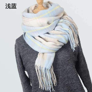 Planet Gates Light blue Scarf 2018 Pashmina Scarf Women Tassels Scarves Wraps Autumn Winter Blanket Shawls plaid scarves YR004