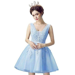 Planet Gates Light blue short / 6 Long Short Evening Dress Long Tulle Lace Formal gown Backless evening dresses prom dresses robe de soiree 2018